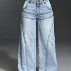 SHEIN SXY Women's Pocket Rivet Design Wide-Leg Casual Jeans